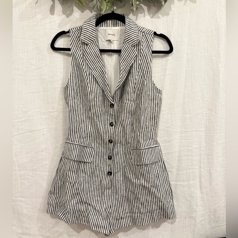 Reformation Black and White Striped Sleeveless